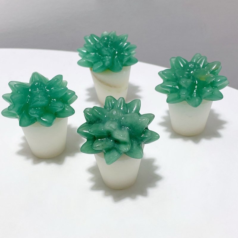 3 Types Succulent Potted Plants Carving Wholesale Yellow Calcite Strawberry Quartz Green Aventurine - Wholesale Crystals