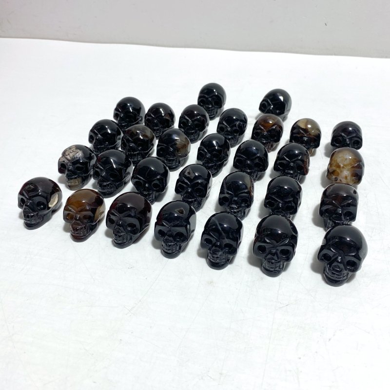 30 Pieces Black Agate Skull Carving - Wholesale Crystals