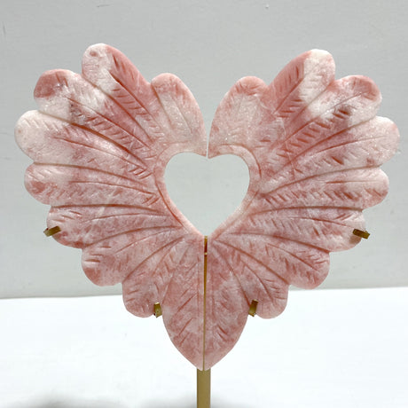 2 Pieces Pink Opal Heart Carving With Stand