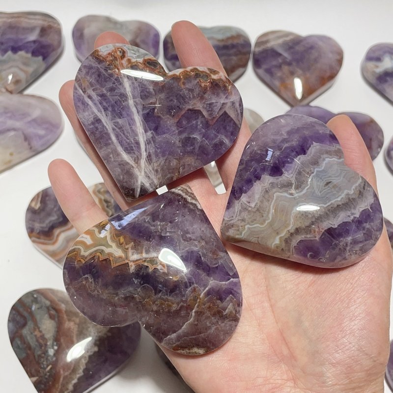 32 Pieces Amethyst Mixed Stripe Agate Heart - Wholesale Crystals