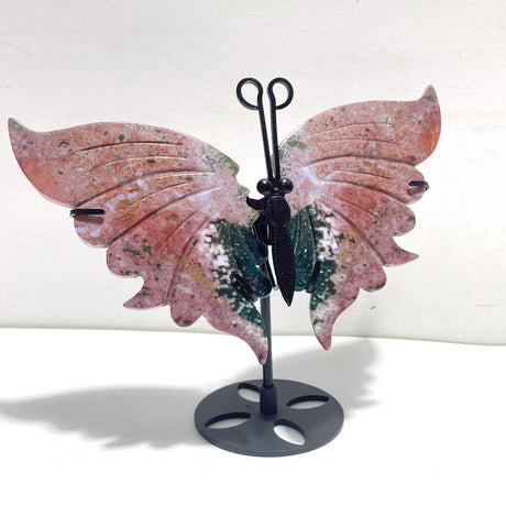 3 Pairs 8th Vein Ocean Jasper Butterfly Wing Carving With Stand #1