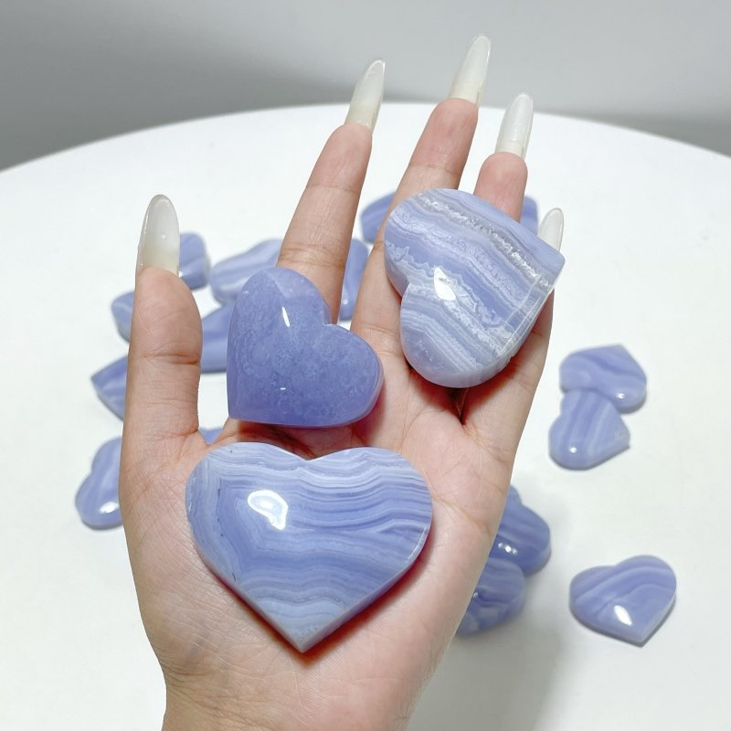 34 Pieces High Quality Blue Lace Agate Heart - Wholesale Crystals