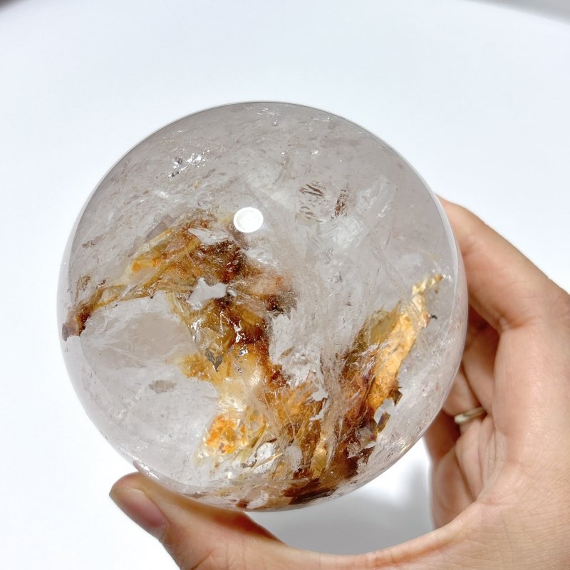 3.4in Fire Quartz Sphere With Moving Bubble Enhydro Quartz - Wholesale Crystals