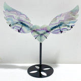 Unique Fluorite Heart Wing Carving With Stand