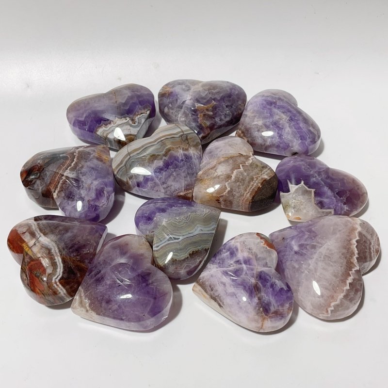 37 Pieces Amethyst Mixed Stripe Agate Heart -Wholesale Crystals