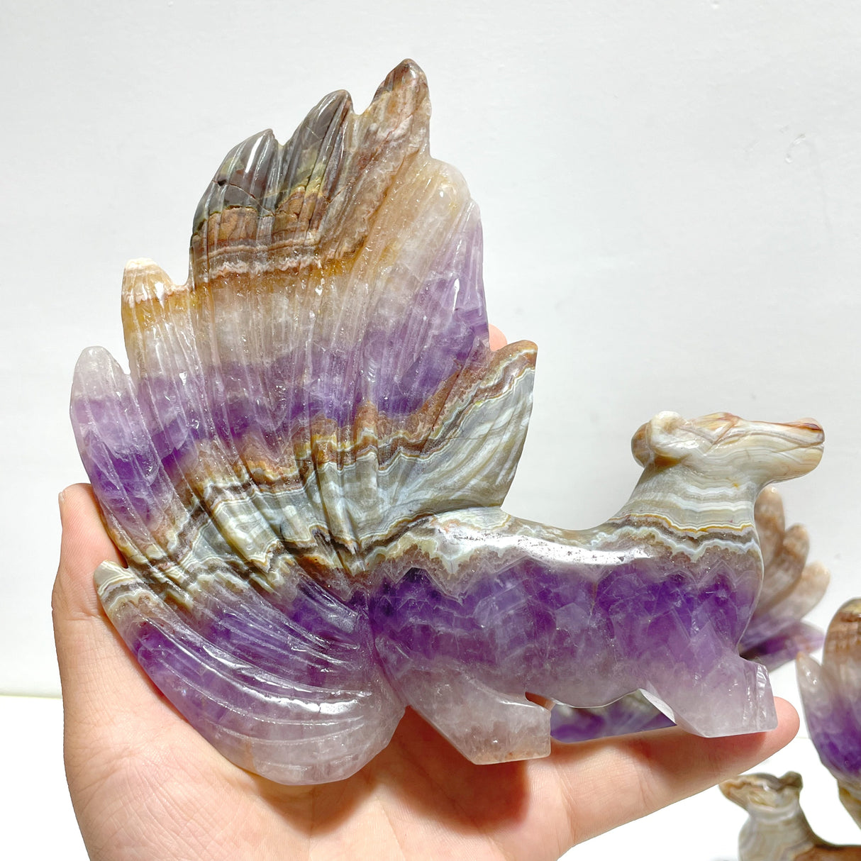 6 Pieces Amethyst Mixed Agate Nine-tailed Fox Carving