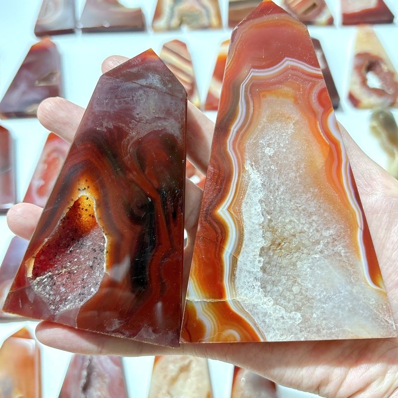 38 Pieces Geode Druzy Carnelian Four - Sided Points - Wholesale Crystals