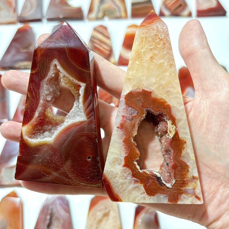 38 Pieces Geode Druzy Carnelian Four - Sided Points - Wholesale Crystals