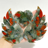 Unique Africa Blood Stone Heart Wing Carving With Stand