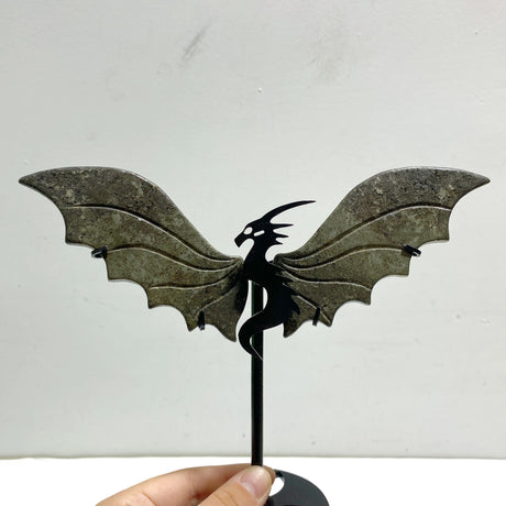 4 Pairs Pyrite Flying Dragon Wing Carving With Stand
