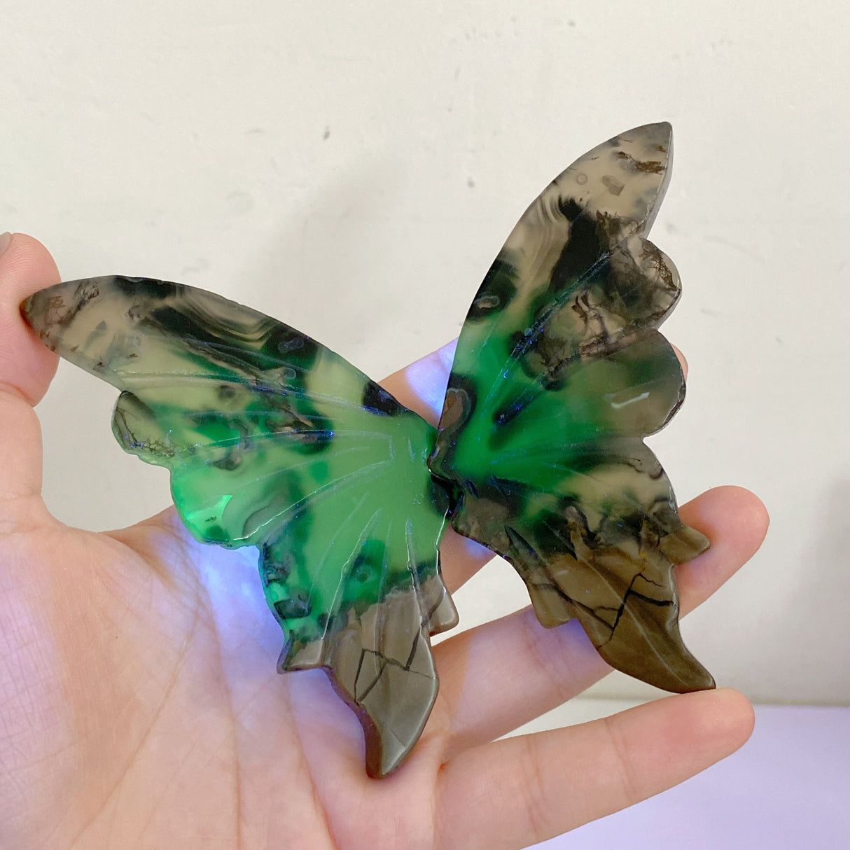 Volcano Agate Butterfly Wing Carving With Stand Wholesale (UV-Reactive)