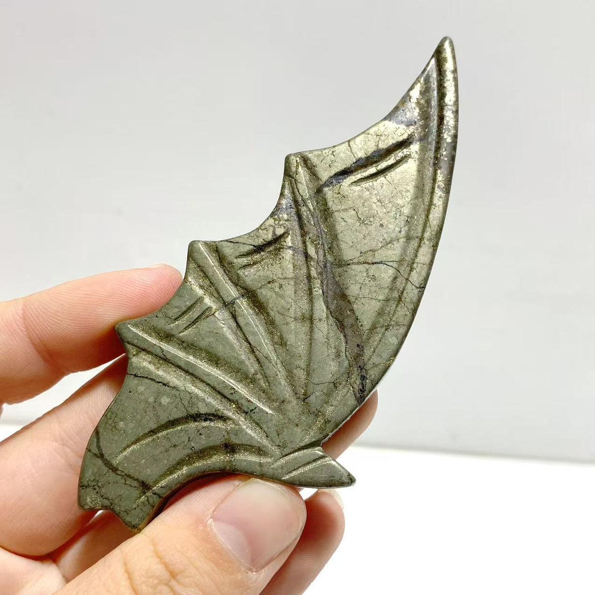4 Pairs Pyrite Bat Wing Carving With Stand