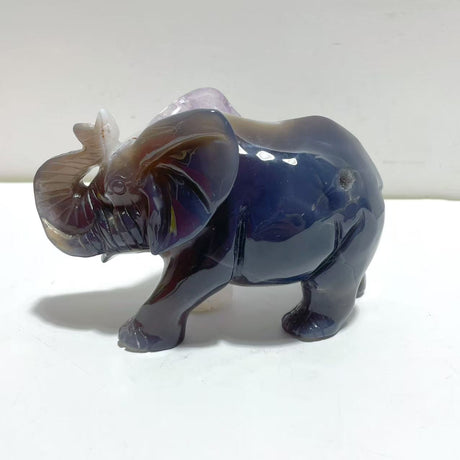 Beautiful Amethyst Mixed Geode Agate Druzy Elephant Animal Carving #A04
