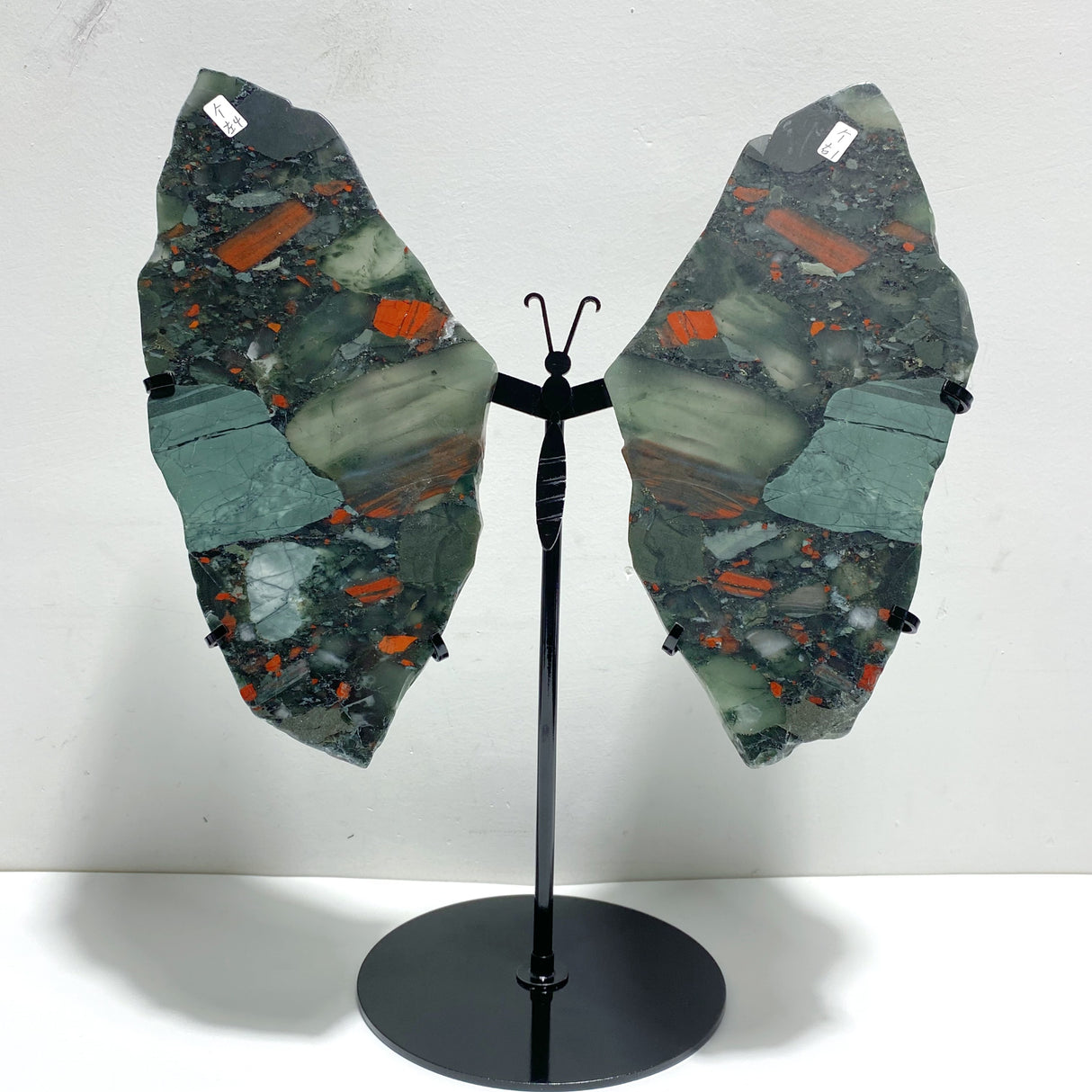 2 Pairs Africa Blood Stone Butterfly Wing Carving With Stand