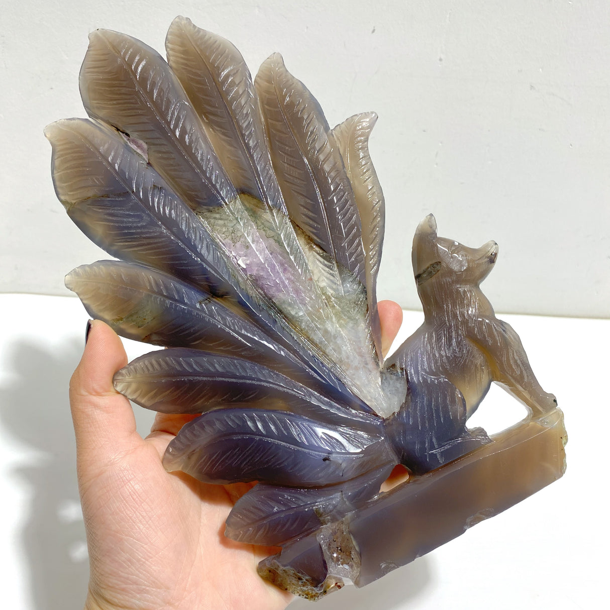 Beautiful Geode Druzy Agate Nine-tailed Fox Carving #8