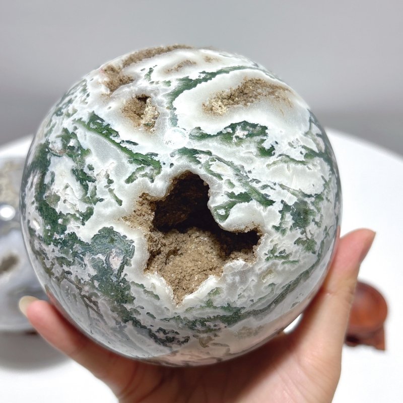 3Pieces Large Geode Moss Agate Large Sphere - Wholesale Crystals