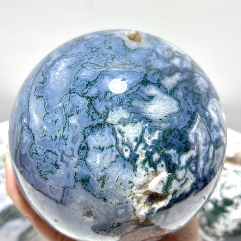 3Pieces Large Geode Moss Agate Large Sphere - Wholesale Crystals