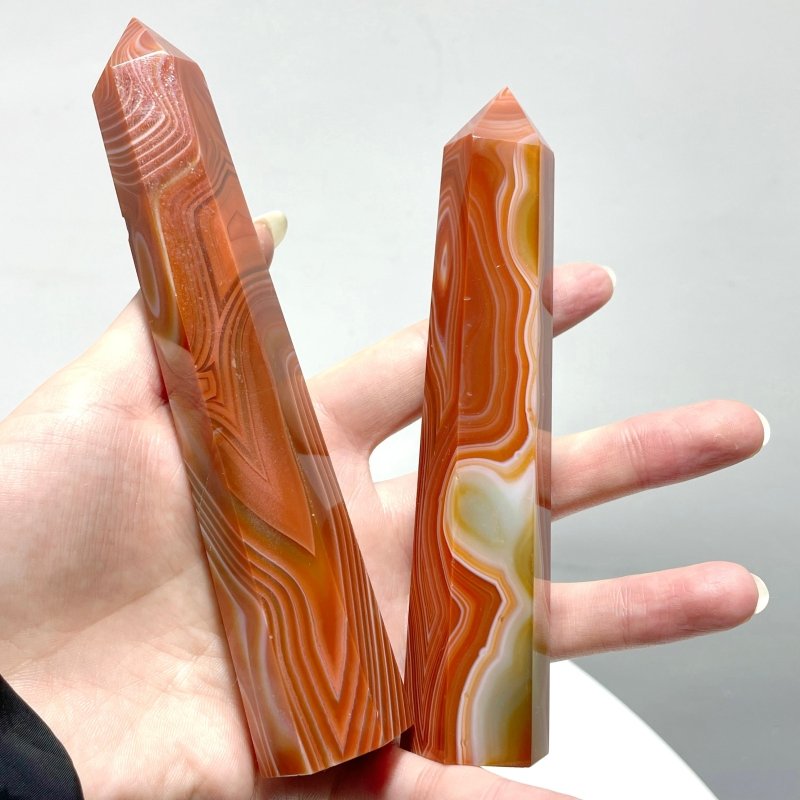 4 - 6.3in Red Carnelian Stripe Tower Point Crystal Wholesale - Wholesale Crystals