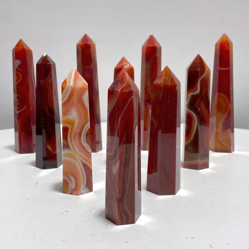 4 - 6.3in Red Carnelian Stripe Tower Point Crystal Wholesale - Wholesale Crystals