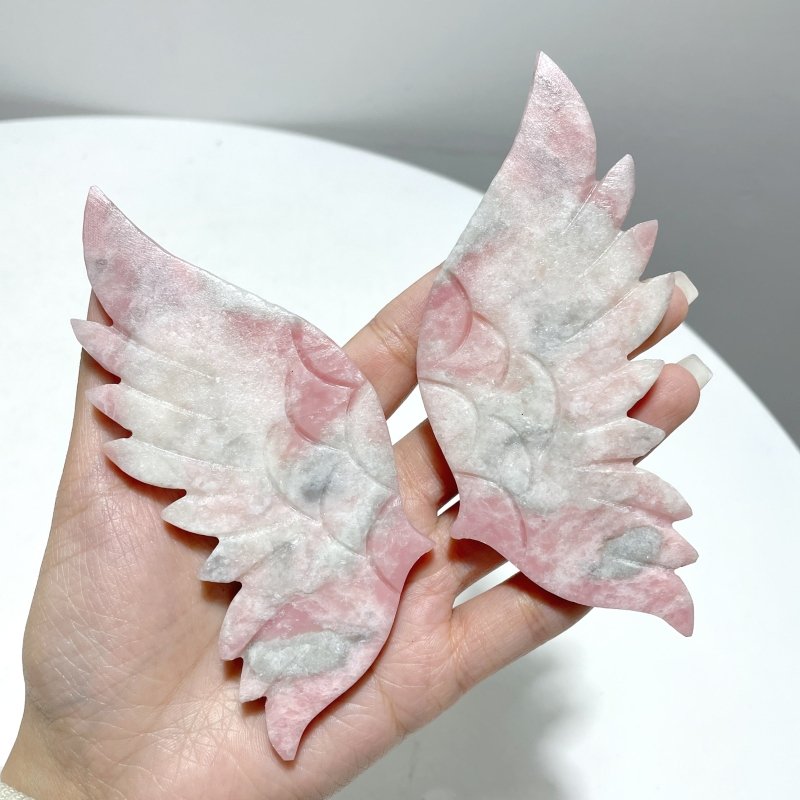 4 Pairs Beautiful Pink Opal Angel Wing Carving With Stand - Wholesale Crystals