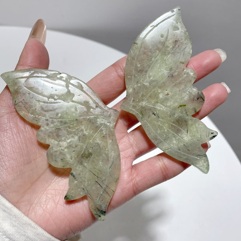 4 Pairs Beautiful Prehnite Butterfly Wing With Stand - Wholesale Crystals