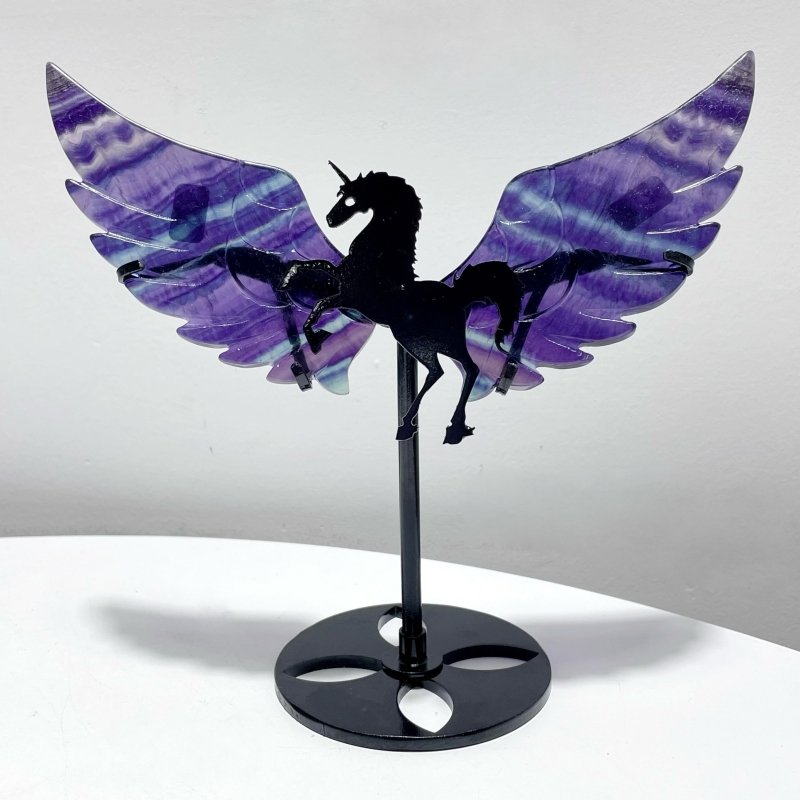 4 Pairs Beautiful Rainbow Fluorite Pegasus Wing Crystal Carving With Stand - Wholesale Crystals