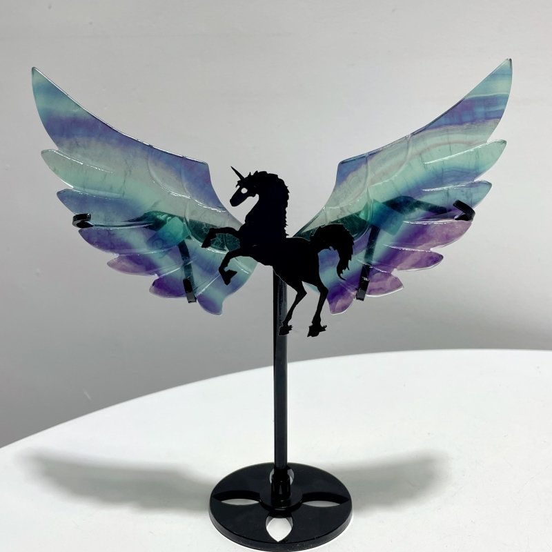 4 Pairs Beautiful Rainbow Fluorite Pegasus Wing Crystal Carving With Stand - Wholesale Crystals