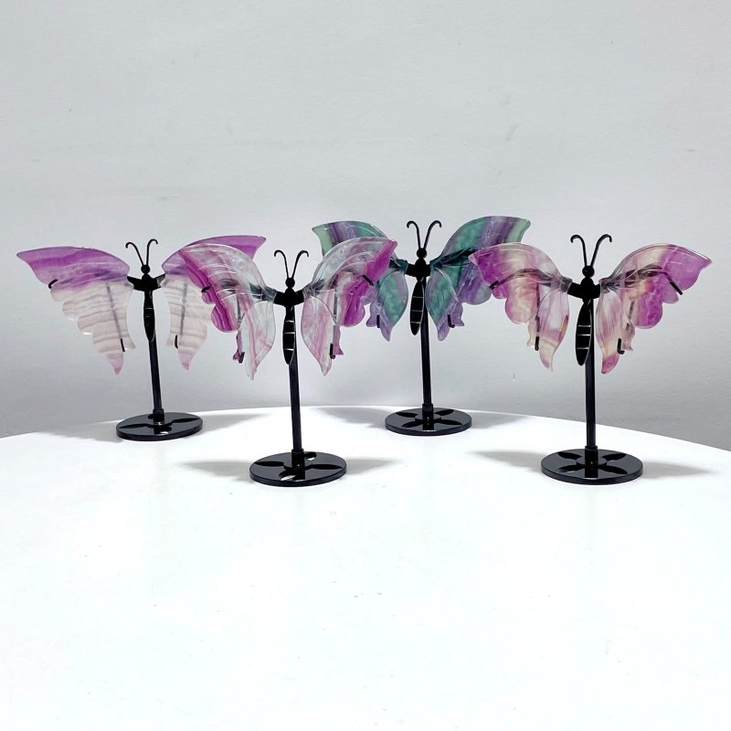 4 Pairs Beautiful Small Fluorite Symmetry Butterfly Wing With Stand - Wholesale Crystals