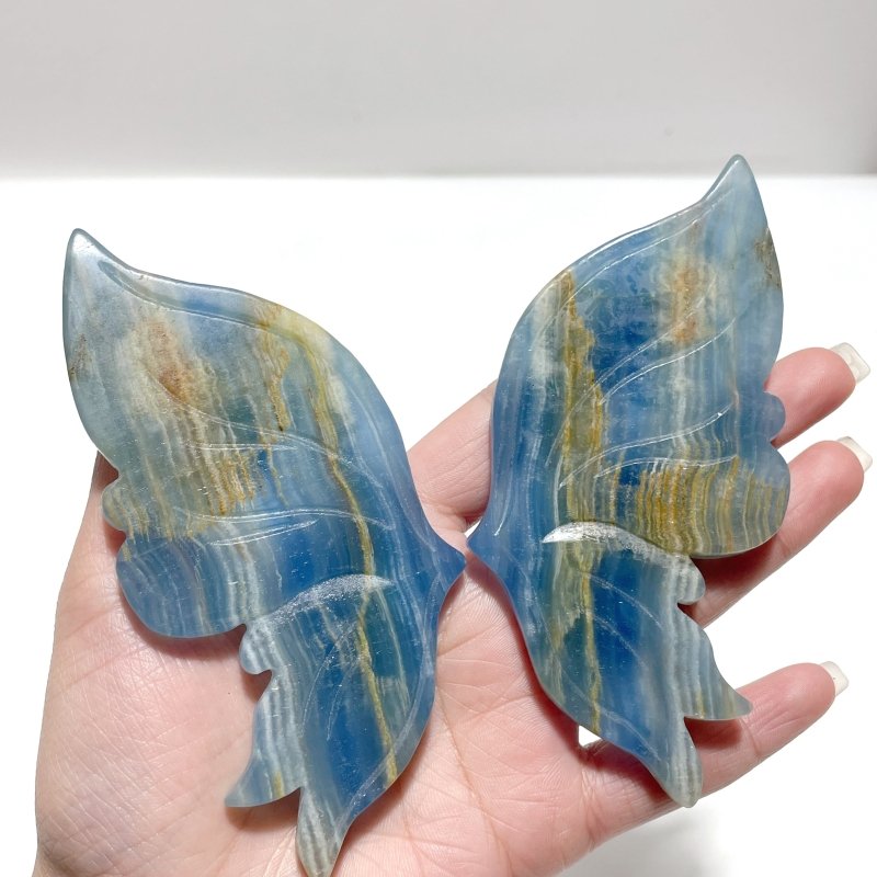 4 Pairs Blue Onyx Butterfly Carving Wing With Stand - Wholesale Crystals