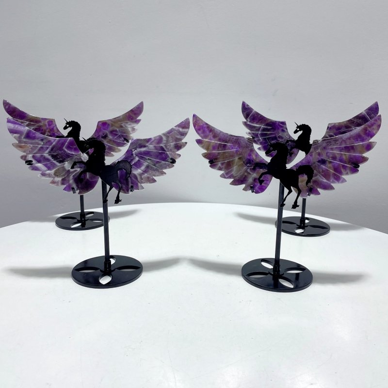 4 Pairs Chevron Amethyst Pegasus Wing Crystal Carving With Stand - Wholesale Crystals