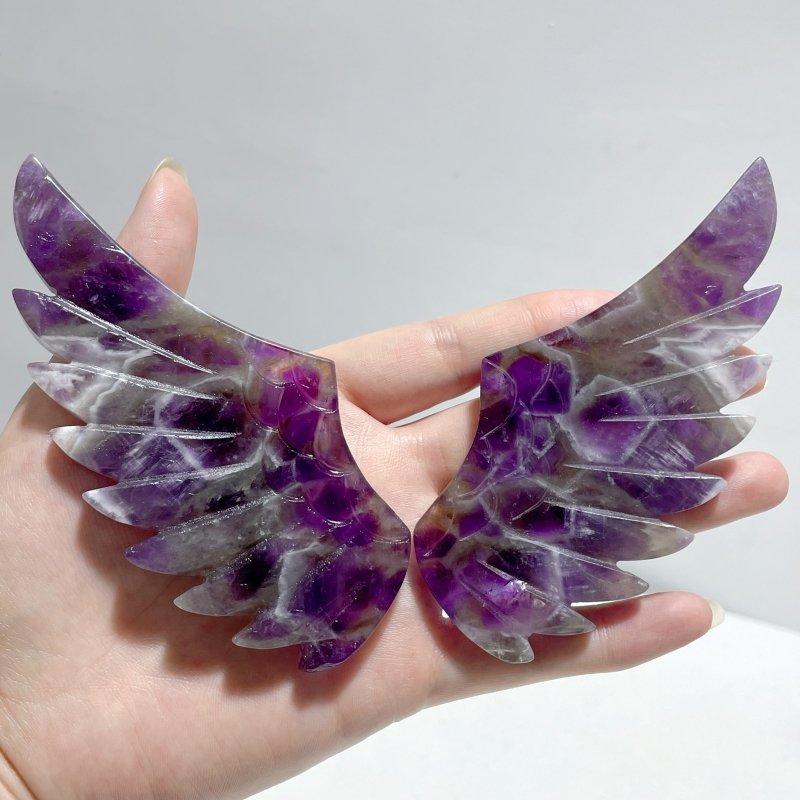 4 Pairs Chevron Amethyst Pegasus Wing Crystal Carving With Stand - Wholesale Crystals