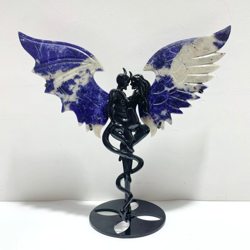 4 Pairs Demon And Angel Wing Carving With Stand Africa Blood Stone Sodalite - Wholesale Crystals