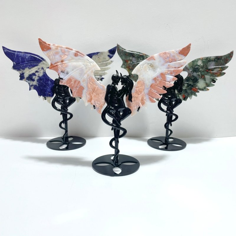 4 Pairs Demon And Angel Wing Carving With Stand Africa Blood Stone Sodalite - Wholesale Crystals
