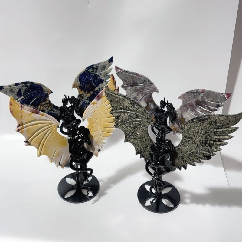 4 Pairs Demon And Angel Wing Carving With Stand Sodalite Morocco Agate -Wholesale Crystals