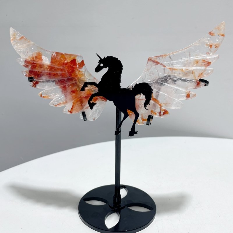 4 Pairs Fire Quartz Beautiful Pegasus Wing Carving With Stand - Wholesale Crystals