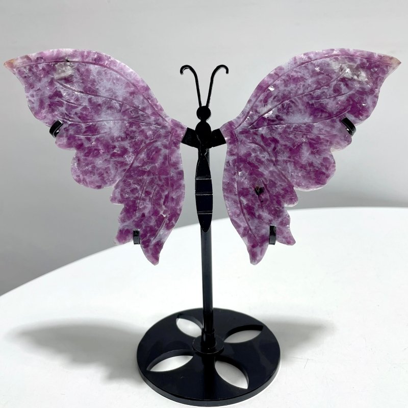 4 Pairs Lepidolite Butterfly Wing Carving With Stand - Wholesale Crystals