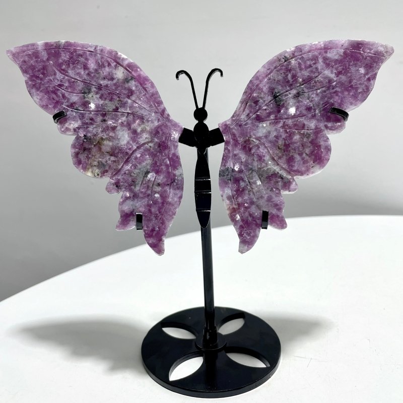 4 Pairs Lepidolite Butterfly Wing Carving With Stand - Wholesale Crystals