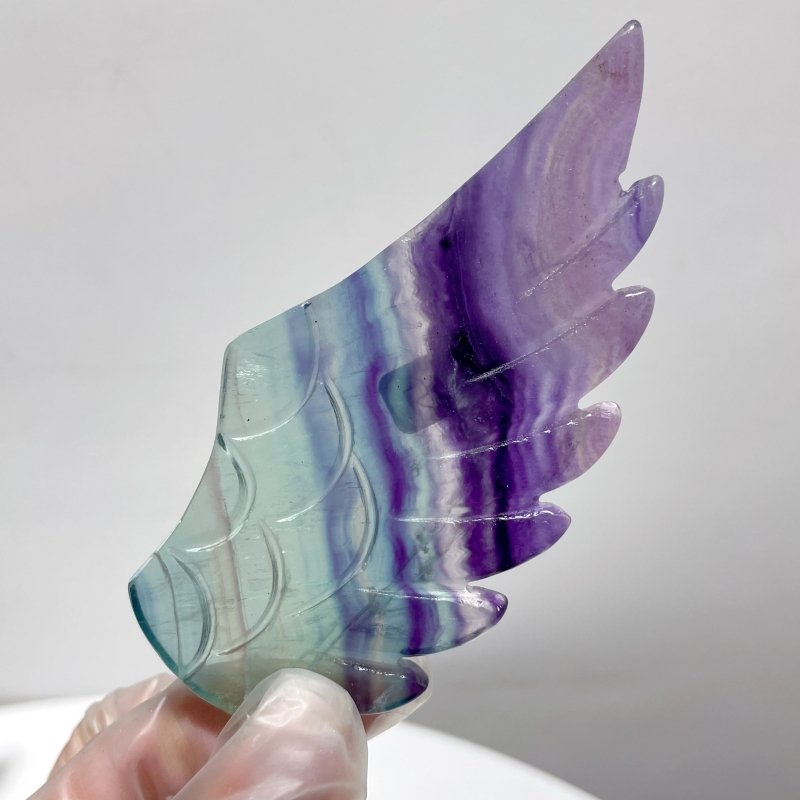 4 Pairs Mixed Pegasus Wing Carving With Stand Fluorite Chevron Amethyst - Wholesale Crystals