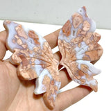 4 Pairs Pink Agate Butterfly Wing Carving With Stand - Wholesale Crystals
