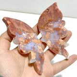 4 Pairs Pink Agate Butterfly Wing Carving With Stand - Wholesale Crystals