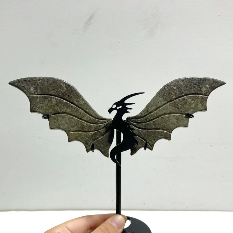 4 Pairs Pyrite Flying Dragon Wing Carving With Stand - Wholesale Crystals