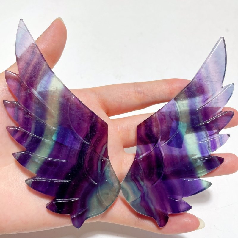 4 Pairs Rainbow Fluorite Pegasus Wing Crystal Carving With Stand - Wholesale Crystals