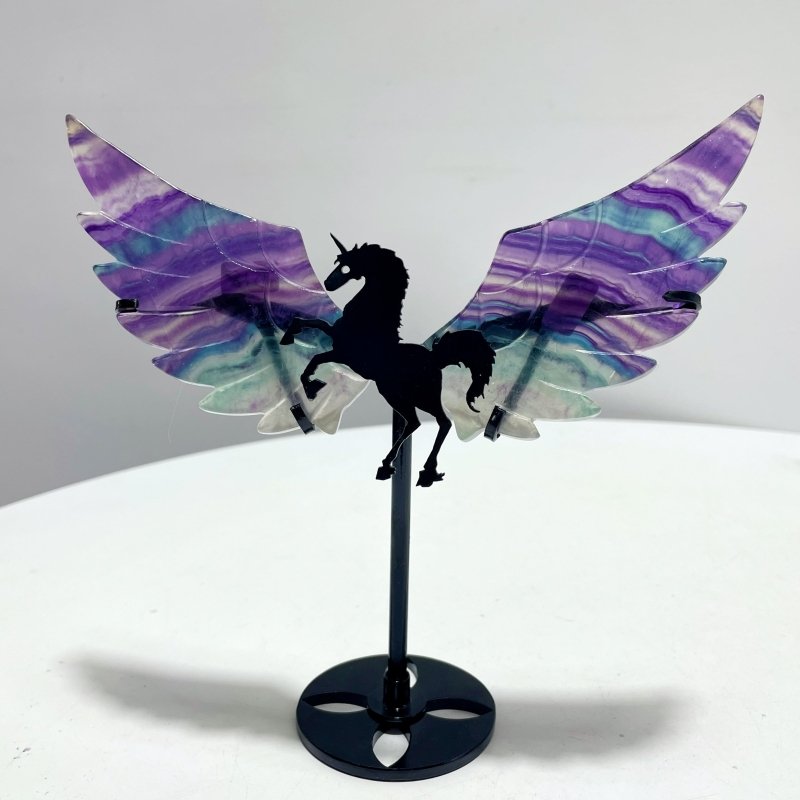 4 Pairs Rainbow Fluorite Pegasus Wing Crystal Carving With Stand - Wholesale Crystals