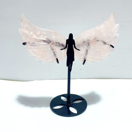 4 Pairs Rose Quartz Angel Wing Carving With Stand - Wholesale Crystals