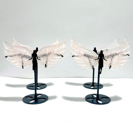 4 Pairs Rose Quartz Angel Wing Carving With Stand - Wholesale Crystals