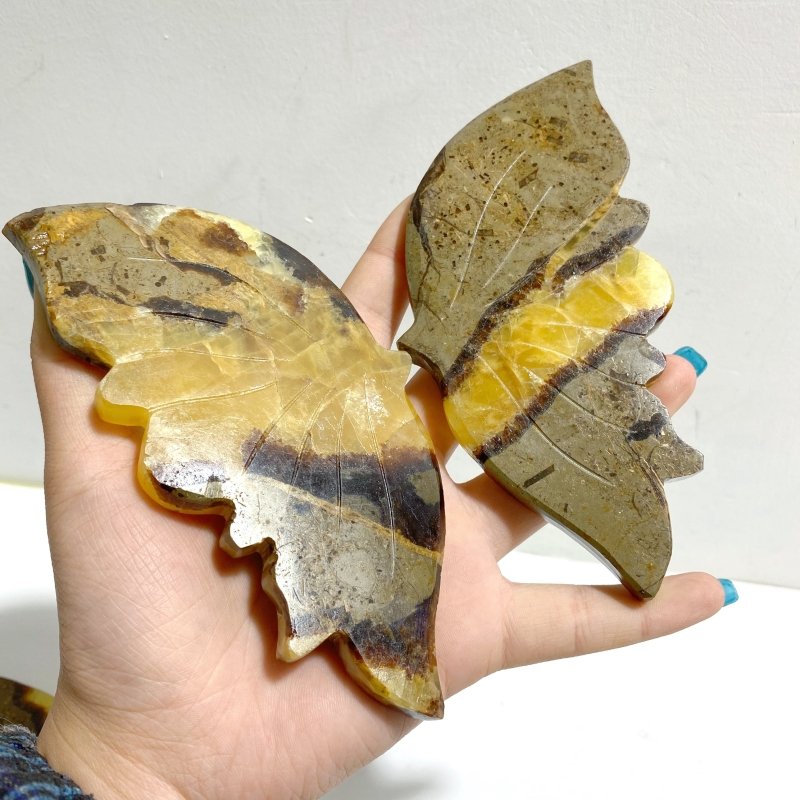 4 Pairs Septarian Butterfly Wing Carving With Stand 2 - Wholesale Crystals