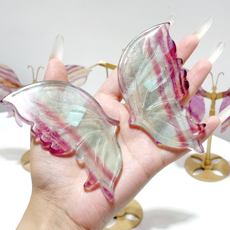 4 Pairs Symmetry Butterfly Wing With Stand Fluorite - Wholesale Crystals