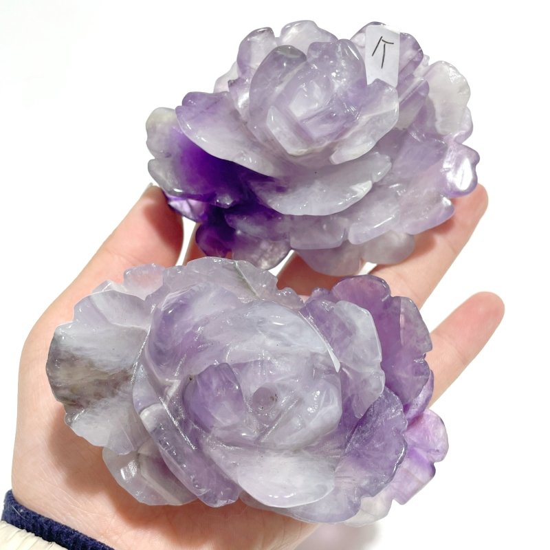 4 Pairs Unique Amethyst Flower Carving With Stand - Wholesale Crystals