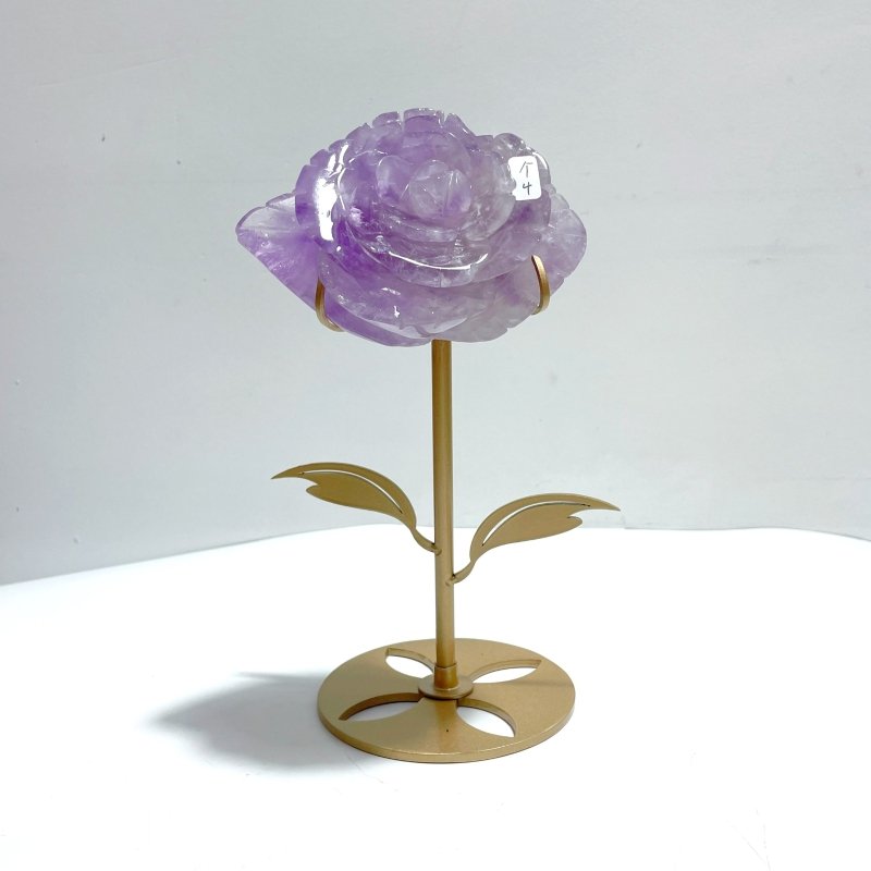 4 Pairs Unique Amethyst Flower Carving With Stand - Wholesale Crystals