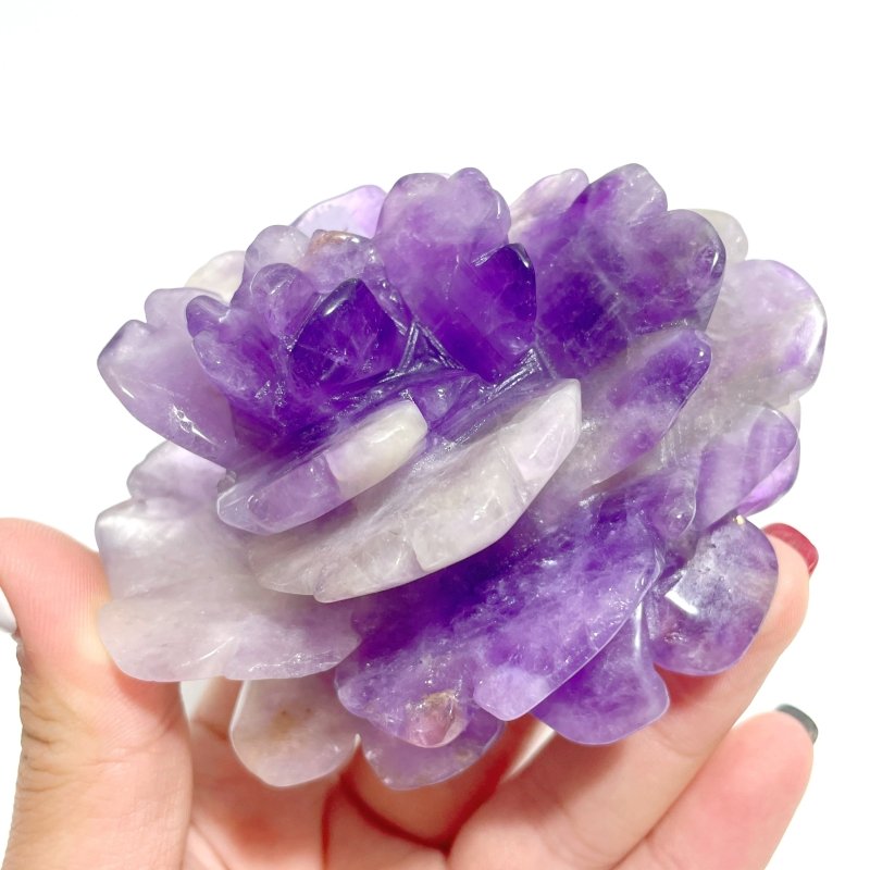 4 Pairs Unique Amethyst Flower Carving With Stand - Wholesale Crystals